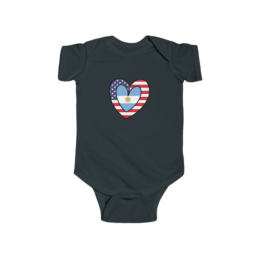 Argentinian American Heart Valentines Day Gift Half Argentina USA Flag Baby Bodysuit | Newborn Boy Girl