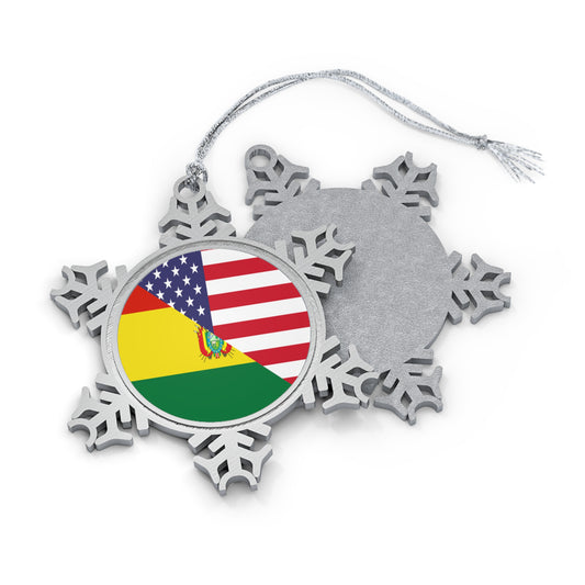 Bolivian American Flag Bolivia USA Half Pewter Snowflake Ornament