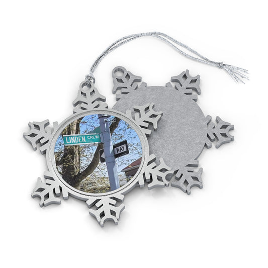 Linden Crew Street Sign Pewter Snowflake Ornament