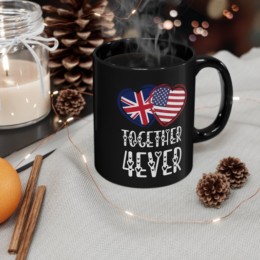 United Kingdom USA Valentines Gift Flag Heart UK American Together 4ever 11 oz Black Mug