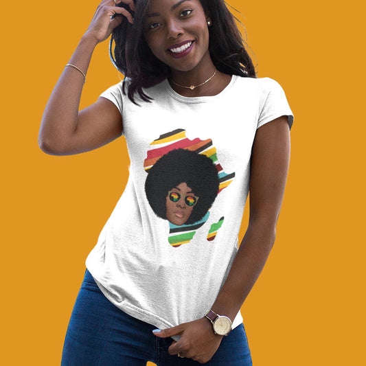 Women's African Woman Glasses | Africa Continent Cotton Tee Shirt