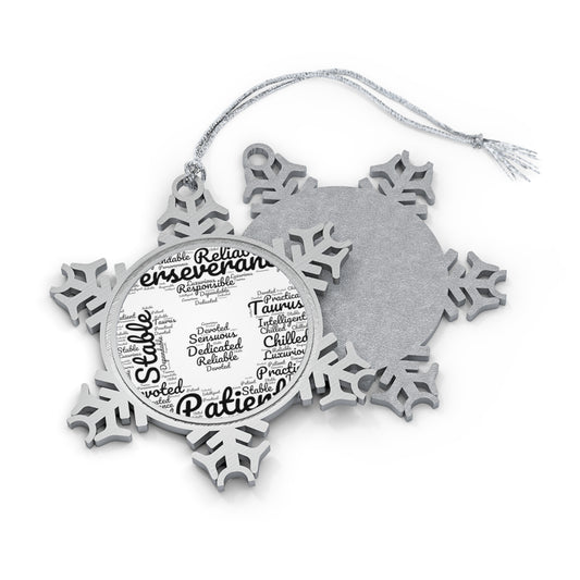 Taurus Zodiac Sign Black Pewter Snowflake Ornament