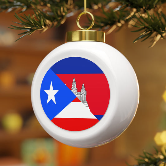 Puerto Rican Cambodian Flag Half Rico Cambodia Christmas Tree Ball Ornament