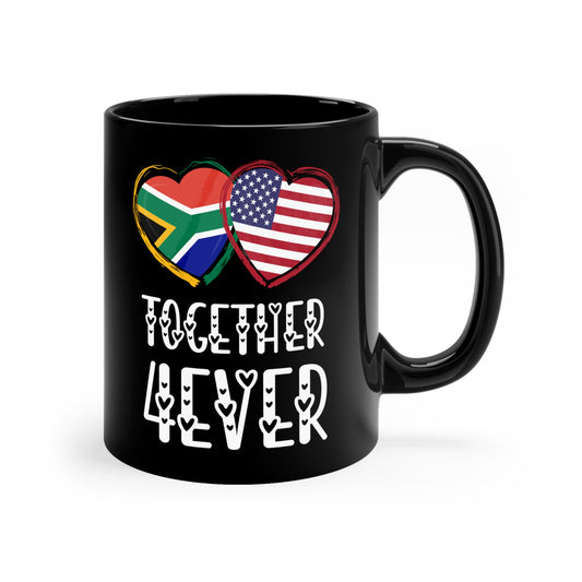 South Africa USA Valentines Gift Flag Heart SA American Together 4ever 11 oz Black Mug
