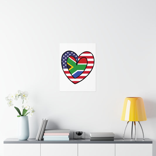 South African American Heart Valentines Day Gift Half Africa USA Flag Premium Matte Poster
