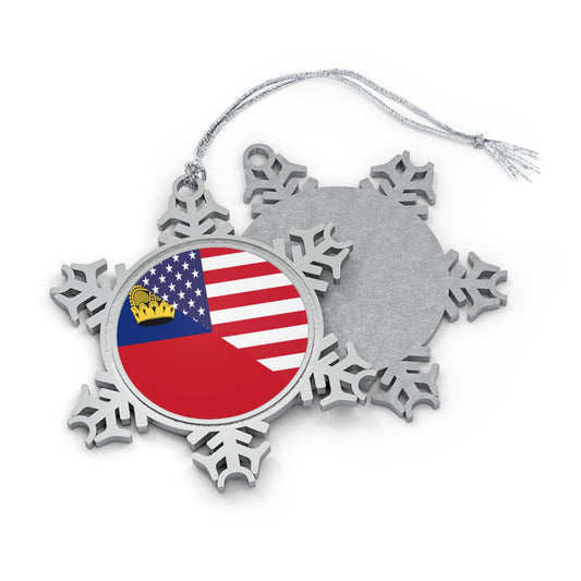 Liechtenstein American Flag Pewter Snowflake Ornament