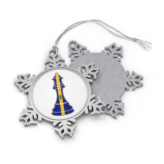 Bajan Queen Flag Chess Piece Barbados Pewter Snowflake Ornament
