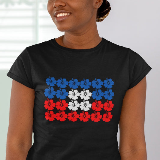 Women's Haitian Hibiscus Flag | Haiti Flower Cotton Tee Shirt