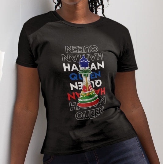 Women's Haitian Queen Chess Piece Text | Haiti Flag Cotton Tee Shirt