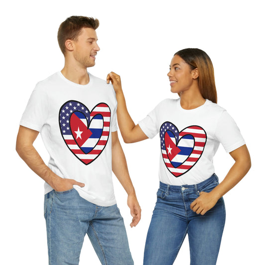 Cuban American Heart Valentines Day Gift Tee Shirt | Half Cuba USA Flag T-Shirt