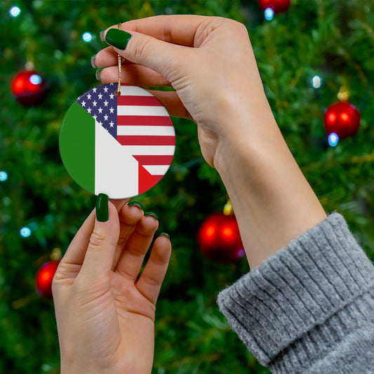 Italy American Flag Ceramic Ornaments | Italian USA Holiday Christmas Tree