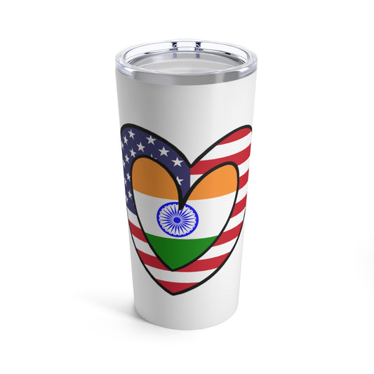 American Asian Indian Flag Inner Heart USA India Tumbler 20oz