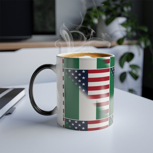 Nigerian American Flag Color Morphing Mug 11oz | Nigeria USA Cup