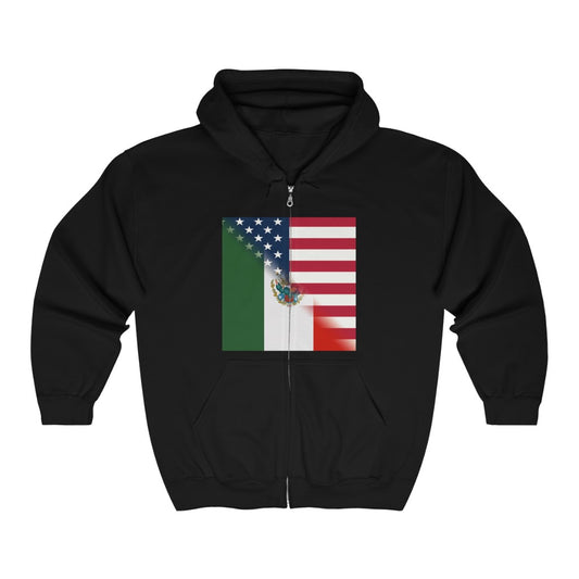 Mexico America Flag | Half US Mexican Zip Hoodie | Hooded Sweatshirt