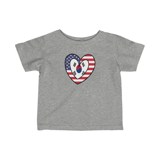 Infant South Korean American Heart Valentines Day Gift Half Korea USA Flag Toddler Tee Shirt
