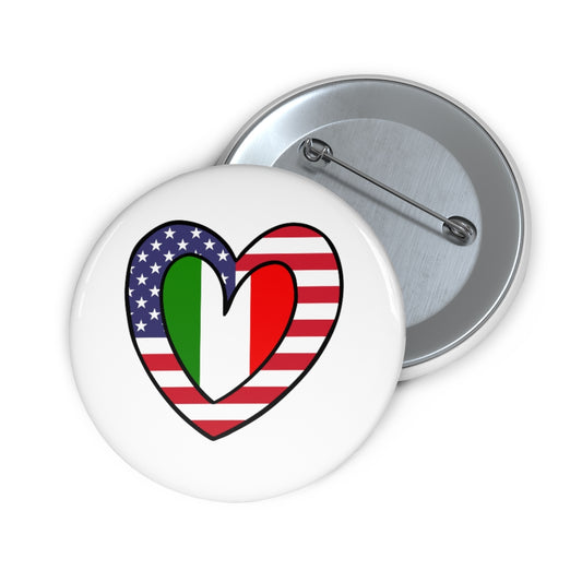 American Italian Flag Inner Heart Pin Button | Italy USA