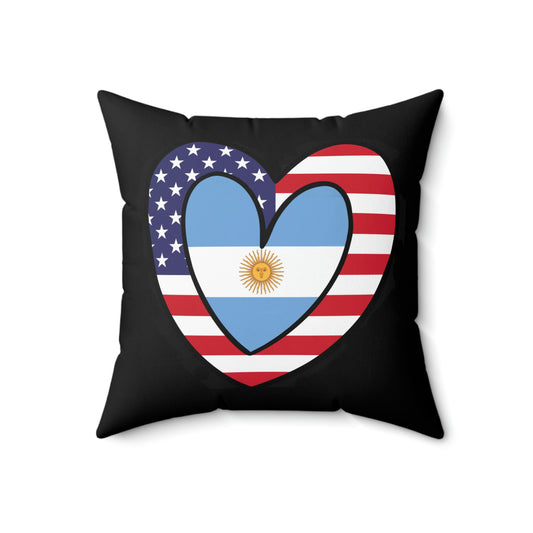 Argentinian American Heart Valentines Day Gift Half Argentina USA Flag Wedding Spun Polyester Square Pillow