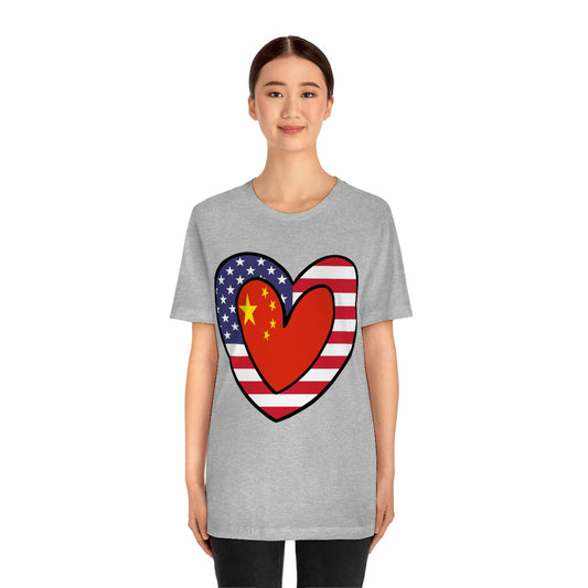 Chinese American Heart Valentines Day Gift Tee Shirt | Half China USA Flag T-Shirt