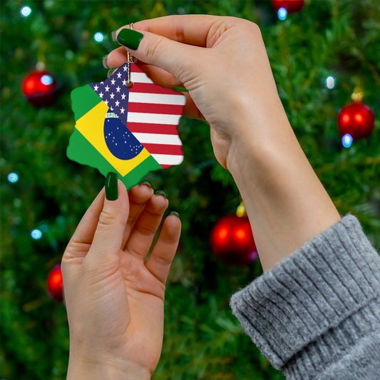 Brazilian American Flag Ceramic Ornaments | Brazil USA Christmas Tree Brasil