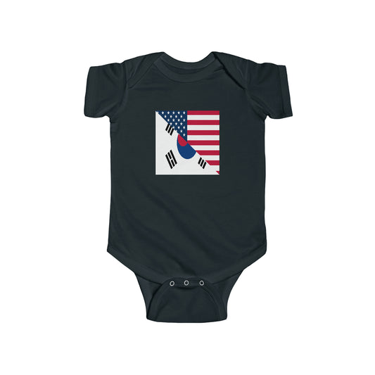 South Korean American Flag Half South Korea USA Baby Bodysuit | Newborn Boy Girl