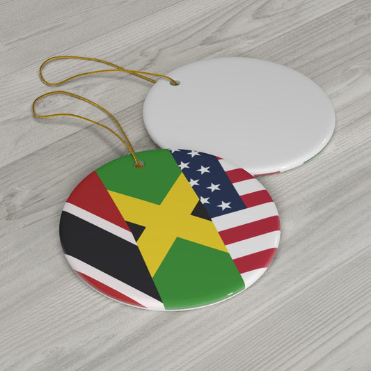 Trinidad Jamaica USA Flag Ceramic Ornaments | Trini Jamaican American Christmas Tree