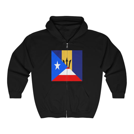 Bajan Puerto Rican Flag Puerto Rico Barbados Zip Hoodie | Hooded Sweatshirt