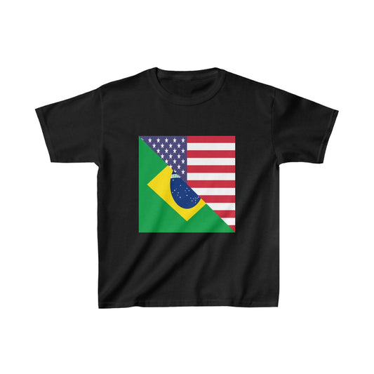 Kids Brazilian American Flag Half Brazil USA Brasil T-Shirt | Unisex Tee Shirt