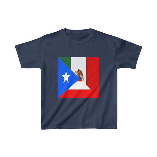 Kids Puerto Rican Mexican Flag Half Mexico Puerto Rico T-Shirt | Unisex Tee Shirt