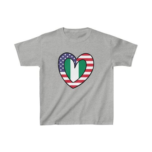Kids American Nigerian Flag Inner Heart USA Naija Nigeria T-Shirt | Unisex Tee Shirt