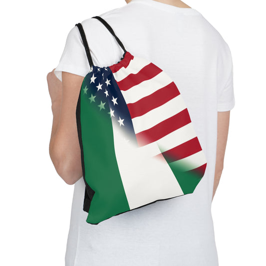 Nigerian American Outdoor Drawstring Bag | Half Nigeria USA Gym Sack