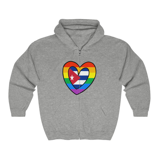 Cuban Rainbow Flag Heart Cuba Pride Month Zip Hoodie | Hooded Sweatshirt