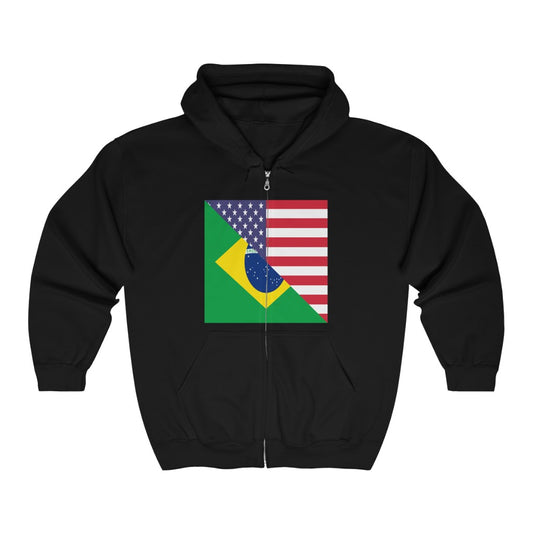 Brazilian American Flag Half Brazil USA Brasil Zip Hoodie | Hooded Sweatshirt