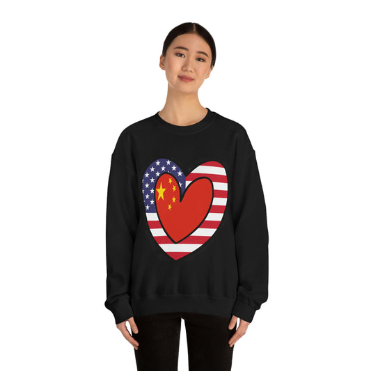 Chinese American Heart Valentines Day Gift Sweatshirt | Unisex China USA Flag