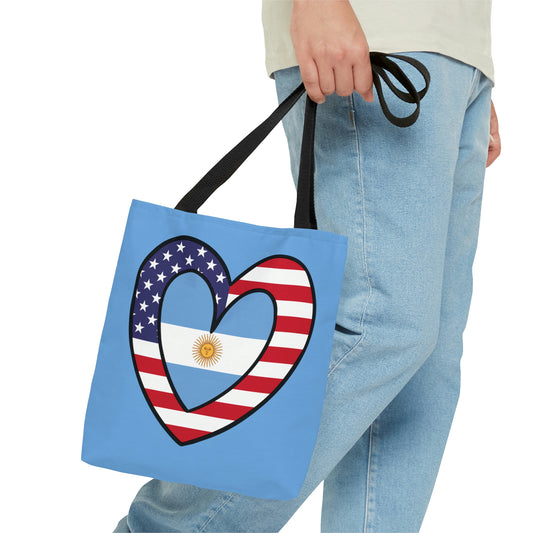 Argentinian American Heart Valentines Day Gift Half Argentina USA Flag Tote Bag | Shoulder Bag