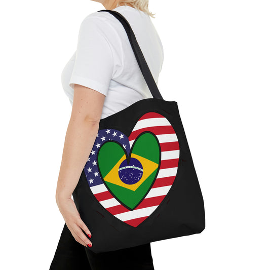 Brazilian American Heart Valentines Day Gift Half Brazil USA Flag Tote Bag | Shoulder Bag