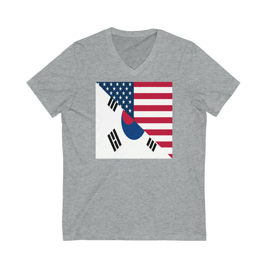 South Korean American Flag Half South Korea USA V-Neck T-Shirt | Unisex Vee Shirt