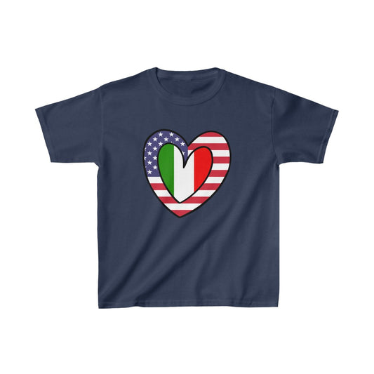 Kids American Italian Flag Inner Heart USA Italy T-Shirt | Unisex Tee Shirt
