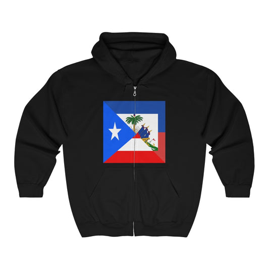 Puerto Rican Haitian Flag Half PR Haiti Zip Hoodie | Hooded Sweatshirt