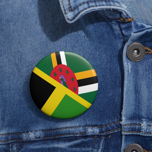 Jamaican Dominican Flag Painted Look Pin Buttons | Dominica Jamaica
