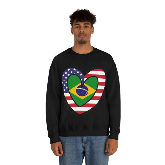 Brazilian American Heart Valentines Day Gift Sweatshirt | Unisex Brazil USA Flag