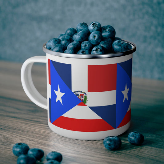 Puerto Rican Dominican Republic Flag Half PR DR 12oz Enamel Mug