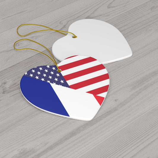 French American Flag Ceramic Ornaments | France USA Holiday Christmas Tree