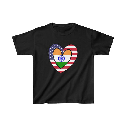 Kids American Asian Indian Flag Inner Heart USA India T-Shirt | Unisex Tee Shirt