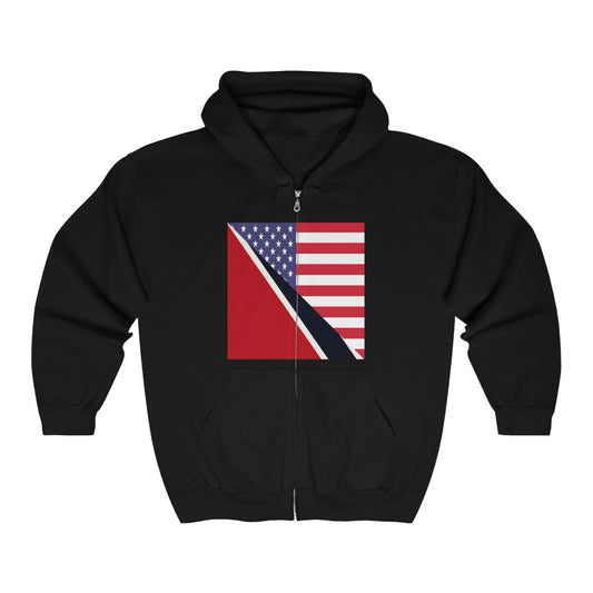Trinidad American Flag Trini USA Zip Hoodie | Hooded Sweatshirt