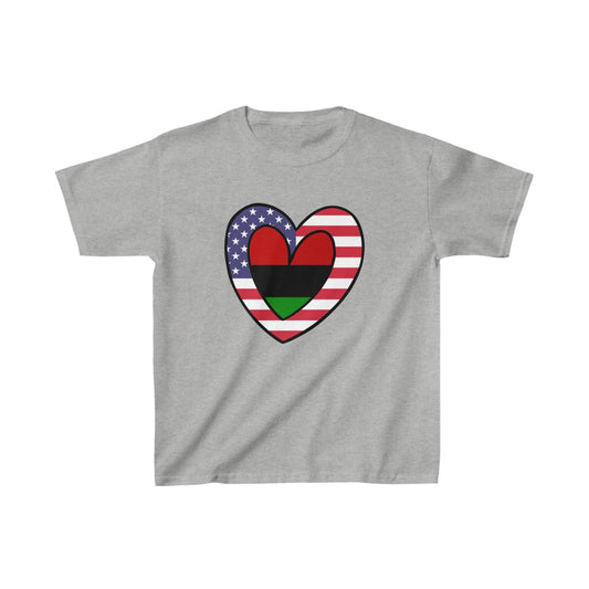 Kids American Pan African Flag Inner Heart USA Black T-Shirt | Unisex Tee Shirt
