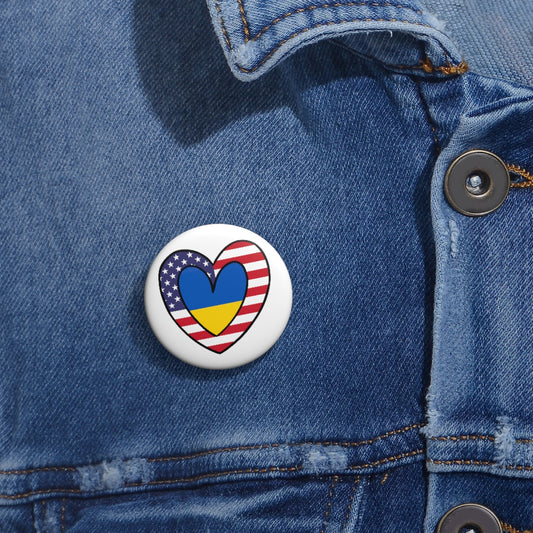 American Ukraine Flag Inner Heart Pin Button | Ukraine USA