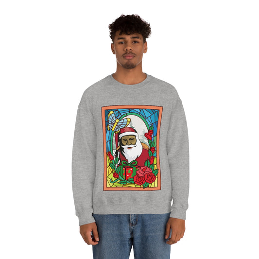 Stained Glass Black Santa Klaus Sweatshirt | Unisex Saint Nick Christmas Gift Pullover