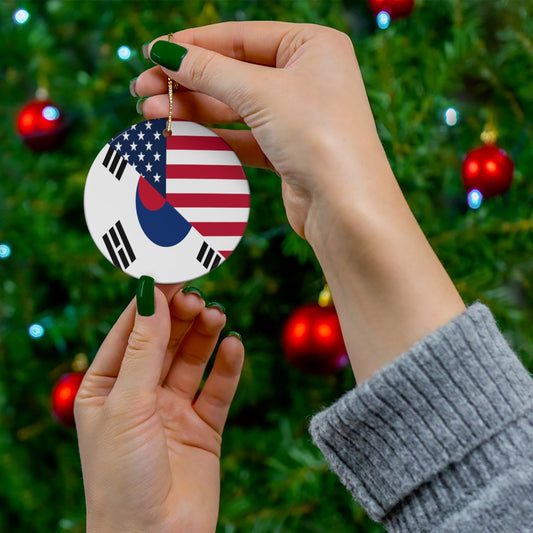 South Korea American Flag Ceramic Ornaments | South Korean USA Holiday Christmas Tree