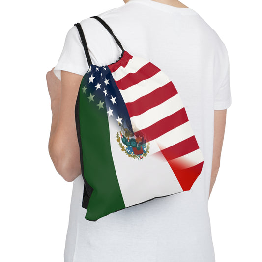 Mexican American Outdoor Drawstring Bag | Half Mexico USA Gym Sack