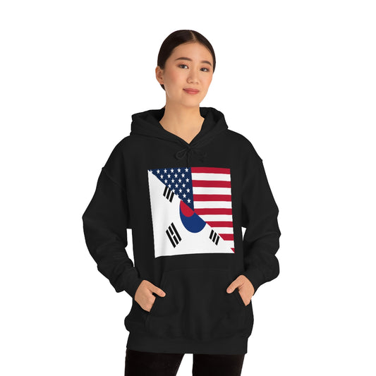 South Korean American Flag Half South Korea USA Hoodie | Unisex Pullover Hooded Sweatshirt